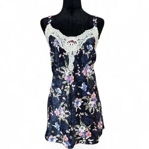 80s/90s California Dynasty Navy Floral Lace Trim Cami Dress – M/L
